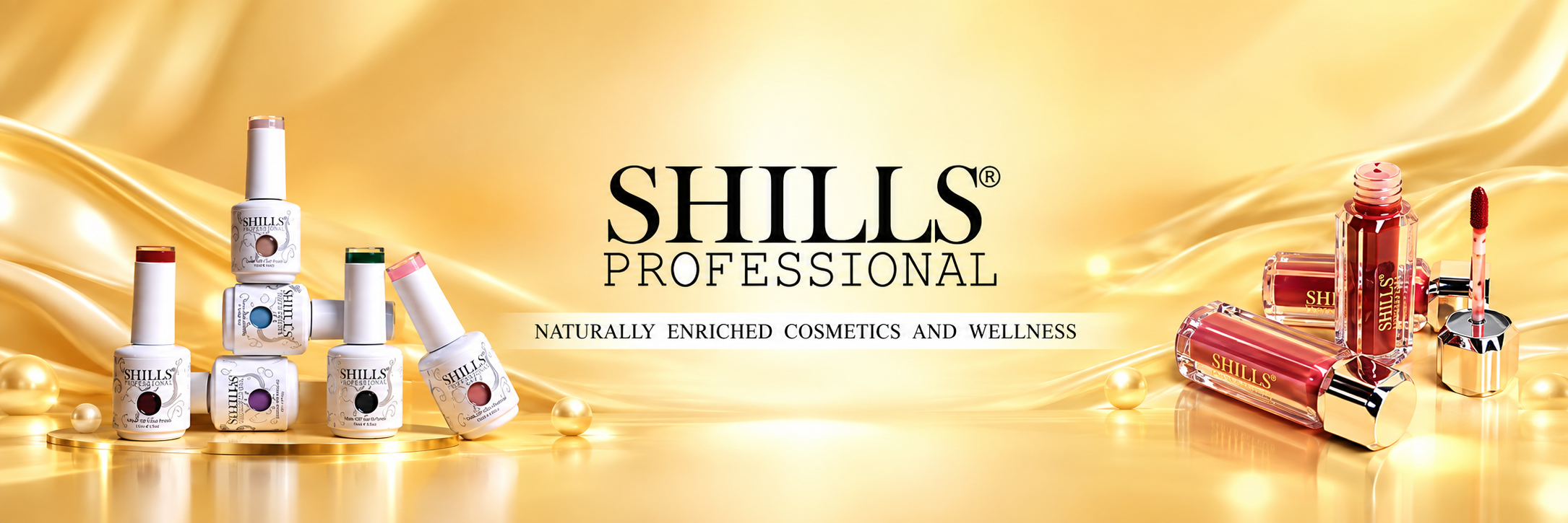 Shills professional golden cosmetics banner